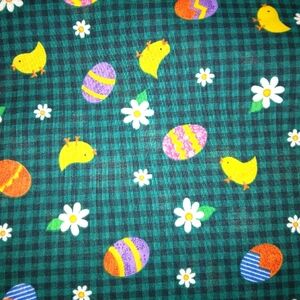 FABRIC 100% cotton Easter eggs chicks and daisies on green & black Gingh…